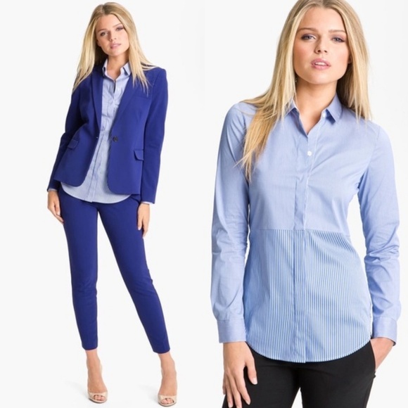 Theory Tablita Striped Shirt Blue Size Medium - Picture 8 of 8